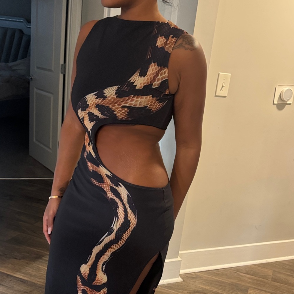 Murci Black Maxi Dress with Snake Print Cutout